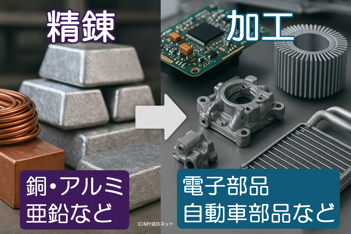 非鉄金属メーカーの事業の解説|鉄以外の金属を精錬・加工まで行う