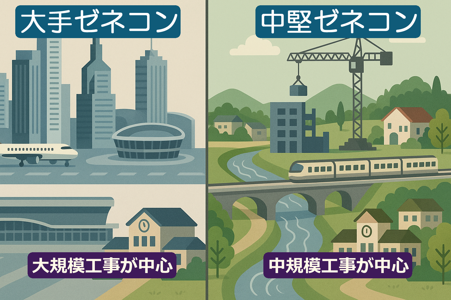 大手ゼネコン vs 中堅ゼネコン:プロジェクト規模の比較